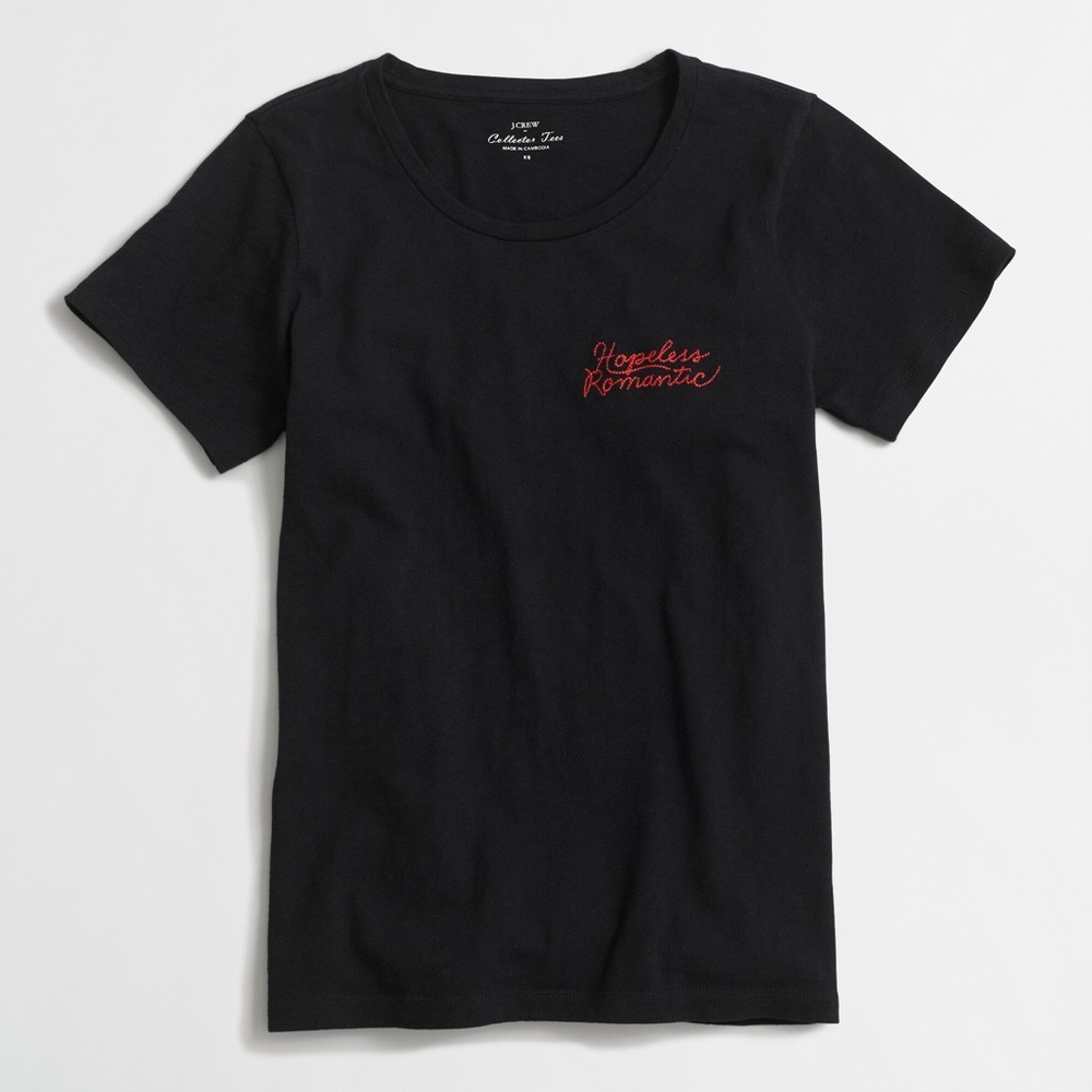 J Crew Hopeless Romantic Navy and Red Collector Tee Embroidered